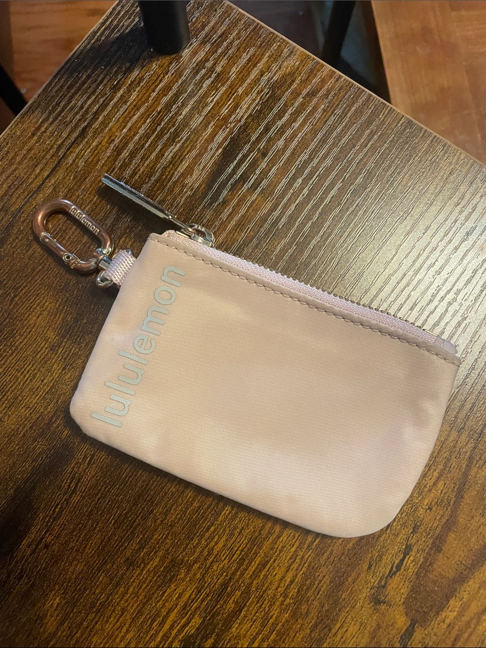 Lululemon Light Pink zippered Coin Wallet W/ Small Carabiner Clip